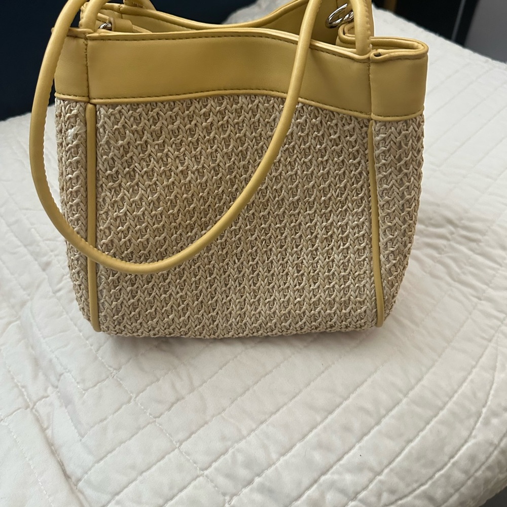 Yellow and Tan Woven Women's Bag